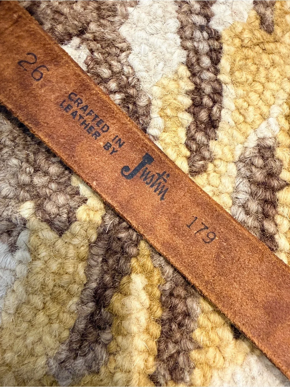 Vintage Justin Western Tooled Leather Belt Horse Buckle Size 26 USA
